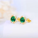 Sterling Silver Round Emerald Gemstone Engagement 18K Gold Plated Earrings For Women Fine Jewellery