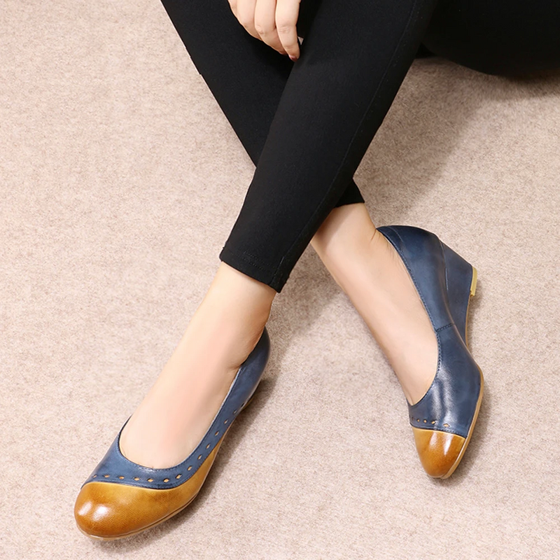 Women Leather Heel Pumps Slip-on Shoes Handmade High Heel For Ladies