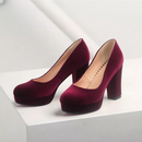 Women Platform Pumps Blue Flock Round Toe Thick High Heels Female Work Shallow Shoes Ladies Footwear