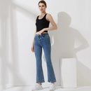 Women Casual Streetwear Stretchy Denim Pants Ladies Split Hem High Waist Pockets Skinny Flare Jeans