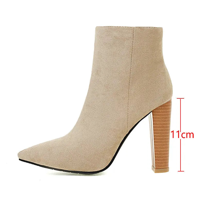 Women Ankle Boots Zipper Square High Heel Short Boots Ladies Pointed Toe Autumn Winter