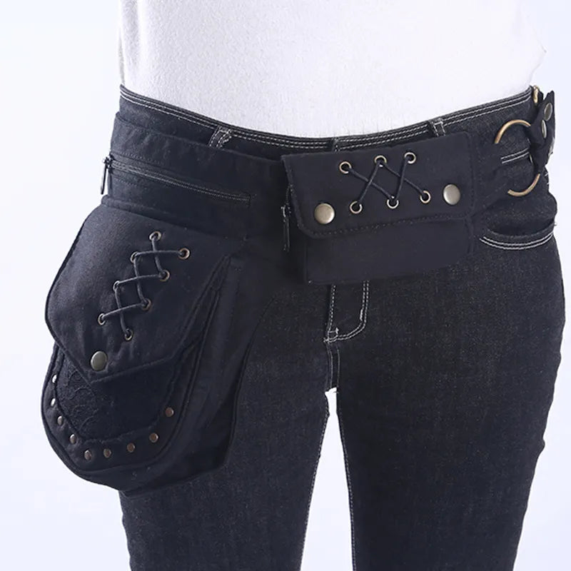 Vintage Unisex Fanny Pack Multi-pockets Waist Bag Canvas Hip Bum Bag Women Chest Bag Bohemian Leg Phone Bag