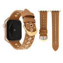 Brown leather watch strap with gold accents on a white background, Obroi
