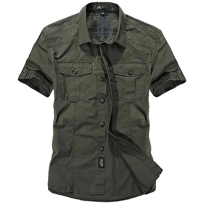 Casual Shirts Summer Men Loose Baggy Shirts Short Sleeve Turn-down Collar Military Style Male Clothing