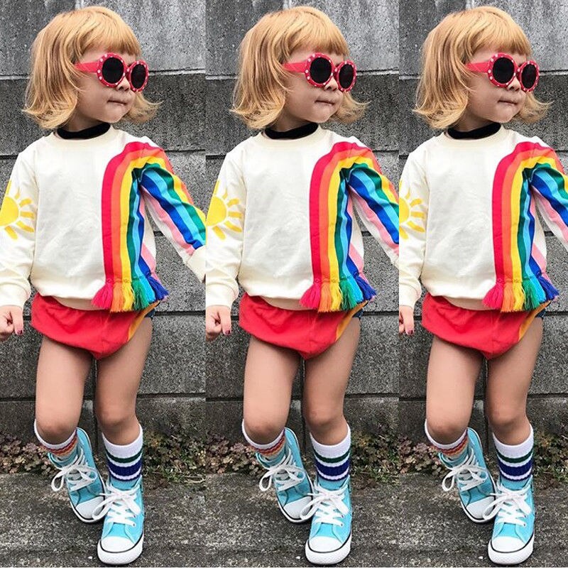 Autumn Winter Baby Boys Girls Kids Rainbow T-Shirt Clothes Cotton Cute Sweatshirt Casual Long Sleeve Hoodie Clothes