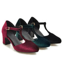 Women Pumps Velvet Mary Janes Shoes Red Green Heeled Party Wedding Office Shoes Ladies