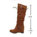 Retro Women Flock Knee High Boots Winter Women's  Boots Ladies Slip On Increase Female Shoes