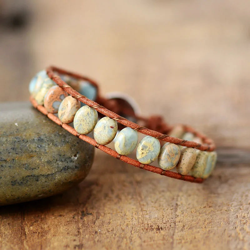 Leather Wrap Bracelet Stones Femme Vintage Weaving Designer Art Bracelet Jewelry Gifts
