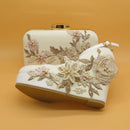 Flower shoes with matching bags High heels Pointed Toe Ankle Strap Ladies Party shoe and bag set