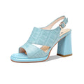 Women Shoes Genuine Leather Square Heels Sandals Summer Fashion Buckle Party Wedding Shoes