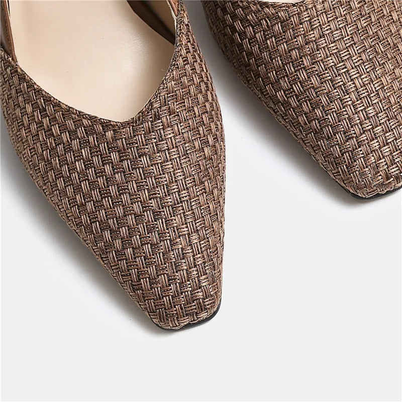Summer Genuine Leather Women Pumps Party Wedding Shoes Thick Heels Square Toe Ladies High Heels Shoes
