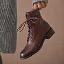 Leather Lace Up Round Toe High Heels Winter Shoes Handmade Lady Ankle Boots