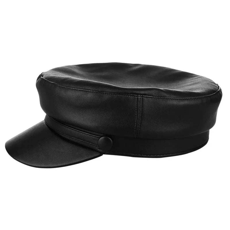 Women Hat With Visor Military Cap Newsboy Autumn Winter Leather Retro