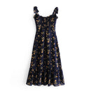 Summer Dress Chiffon Pastoral Style Vintage Ruffle Floral Midi Dress Women