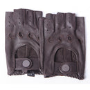 Pair of brown leather gloves with fingerless design on a white background, Obroi