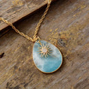 Trendy Chunky Gold Plated Chain Amazonite Stone Pendant Women Rosary Necklece Luxury Jewelry