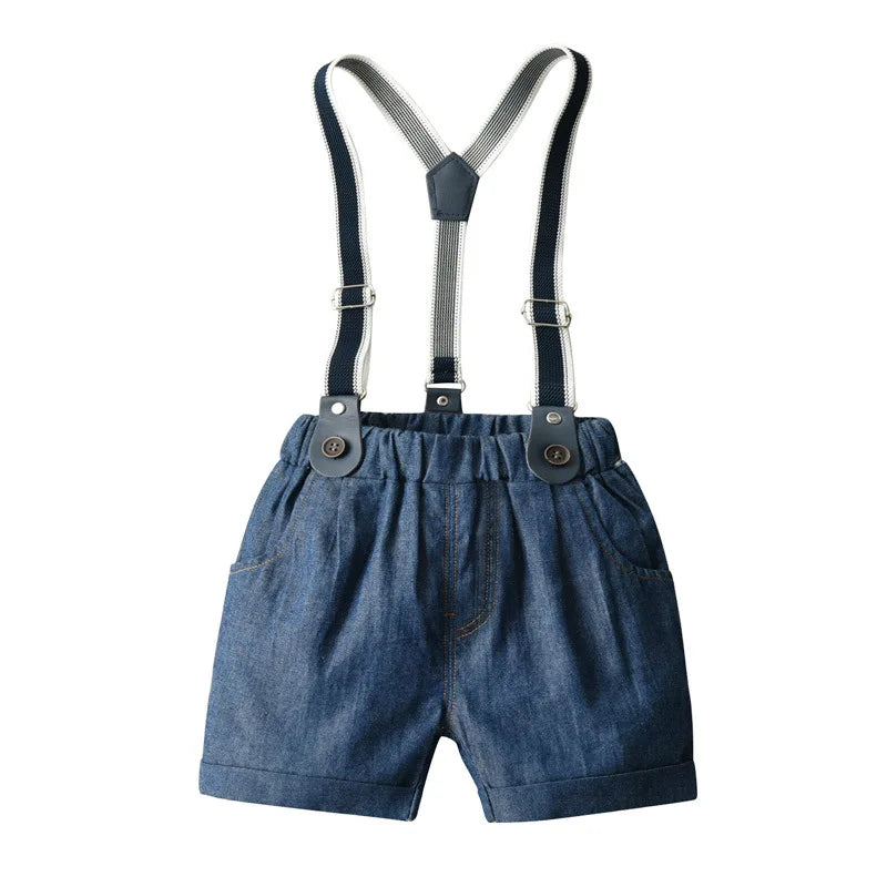 Summer Cartoon Gentleman Clothes Child Short-sleeved Cropped Trousers Baby Sling Two-piece Infant Boy Animal