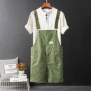 Summer Men Bib Shorts Overalls Jumpsuits Straight Loose Male Solid Casual Pants