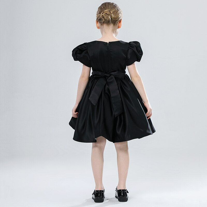 Girls Party Dresses Kids Summer Short Sleeve Satin Beading Ball Gowns Teenagers Birthday Wedding Party Show Dresses