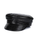 Winter Women Genuine Leather Navy Hat Female Retro Simple Flat Top Caps Beret