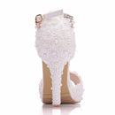 Women Lace Platform Sandals High Heels Waterproof Female White Wedding Shoes Pointed Toe Peep