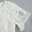 Infant Newborn Baby Girls Summer Clothes Sets White Lace Flowers Bodysuits Top + Elastic Denim Shorts 2PCs Outfits