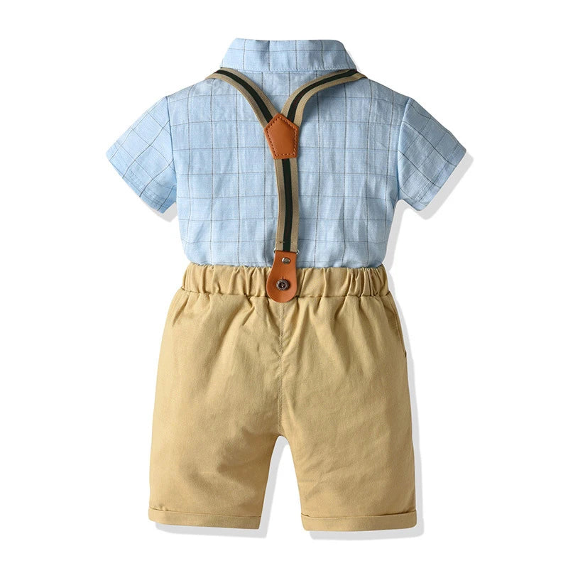 Boys Summer Clothes Shirt Suspenders for Kids Formal Outfits Children Birthday Party Gentleman Costume Boys Kindergarten Wear