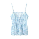 Floral Camis Summer Ladies Vintage Blue Tops Cute Women Soft Cotton Top Chic