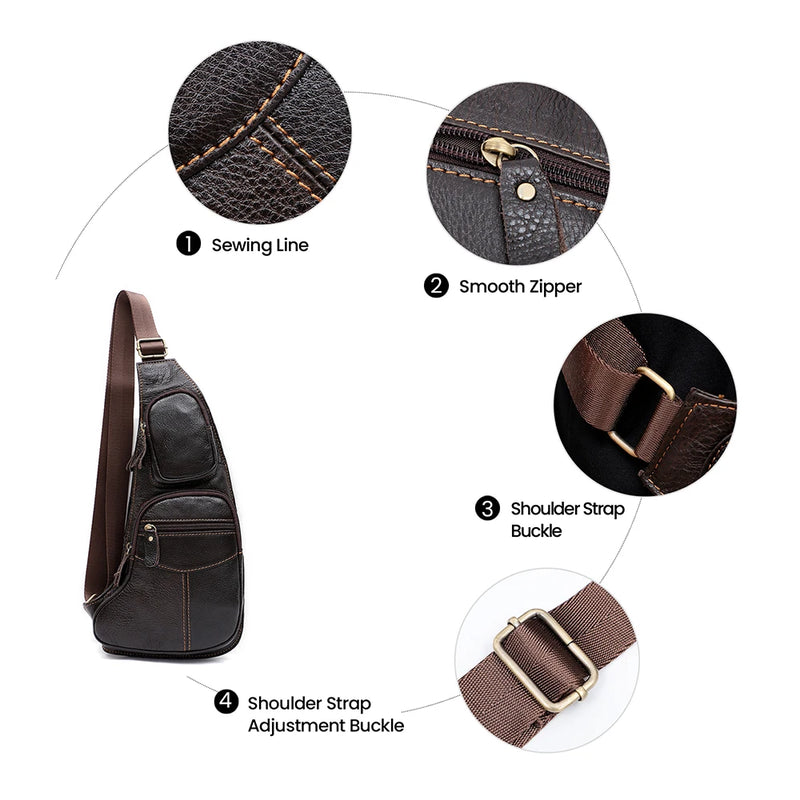 Genuine Leather Shoulder Messenger Bag Men Sling Chest Pack Multifunctional Mobile Phone Bags Daypack Crossbody Bag