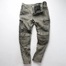 Mens Motorcycle Biker Genuine Leather Pants Real Slim Pencil Design Men Cargo Trousers