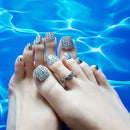 Summer Silver Sparkling Silver Diamond Finished Manicure Patch False Nails Toe Nail Press
