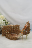 Lace Flower Wedding Shoes And Bags Set Pearl shoe with matching purse