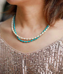 Turquoises Boho Necklace Women Chic Short Beaded Layered Necklace Holiday Jewelry