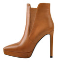 Spring Brown Ankle Boots Thin High Heels Concise Mature Booties