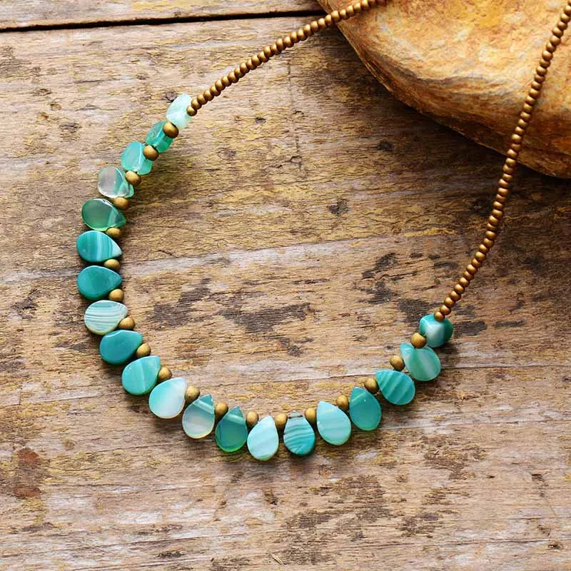 Women Chokers Necklaces Green Semiprecious Stone Seed Beads Short Collar Trendy Statement Costume Jewelry Mom Gifts