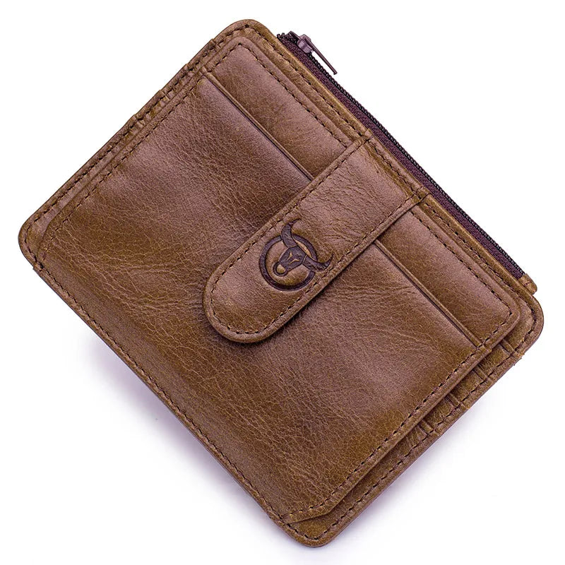 Genuine Leather RFID Blocking Zipper Card Holder Credit Cart Wallet Mini Slim Wallet Card & Id Holders Man Business