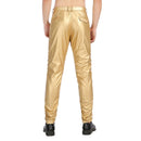 Men Skinny Faux Leather Pants Gold Velvet Lined Elastic Soft Stage Performance Party Singer