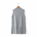 Sleeveless Long Waistcoat Women Autumn Winter Sweater Vest Oversized Casual Office Streetwear Vest Pullover