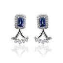 Blue Sapphire Sterling Silver Stud Earring Two Wearring Flexiable Design Octagon Created Sapphire Earring Gift for Personal