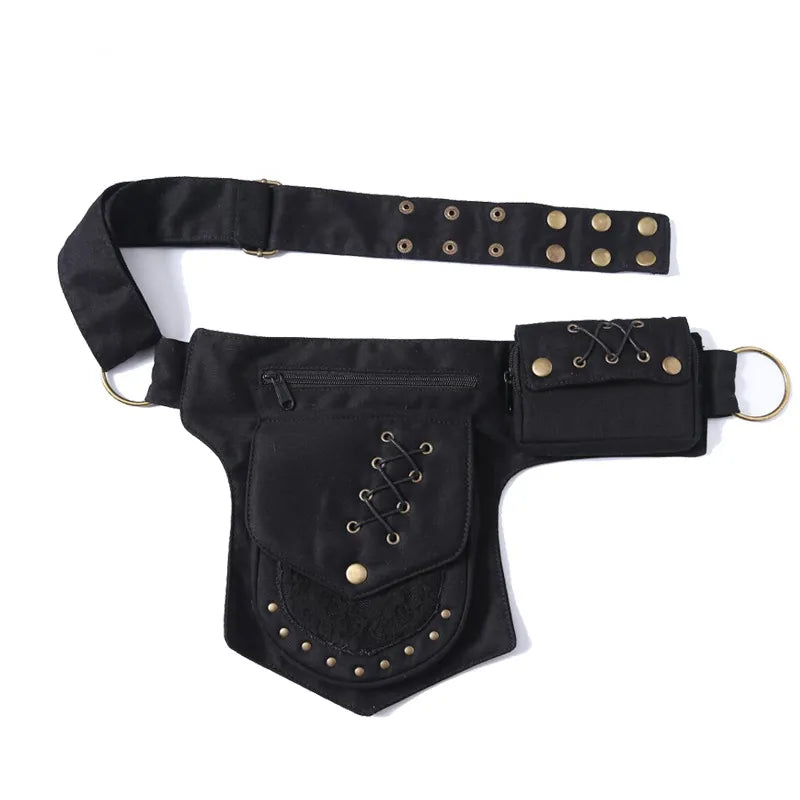 Vintage Unisex Fanny Pack Multi-pockets Waist Bag Canvas Hip Bum Bag Women Chest Bag Bohemian Leg Phone Bag