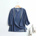 Summer embroidery denim blouse women casual denim tops and blouses