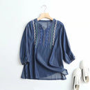 Summer embroidery denim blouse women casual denim tops and blouses