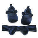 Newborn Baby Girl Soft Gold Velvet Shoes with Hairband Infant Bowknot 0-18M