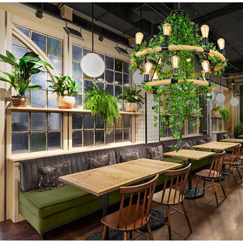 Multi Heads Simulation Green Leaf Chandelier Corridor Lighting Decoration Lamp