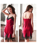 Women Silk Nightwear Lady Night Dress Lace Blue Red Nighties