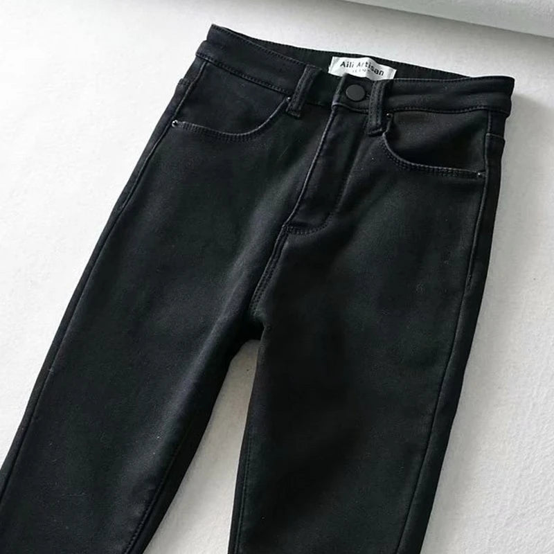 Women Denim Pencil Pants Casual Basic Skinny Jeans Velvet Long Trousers Autumn Winte