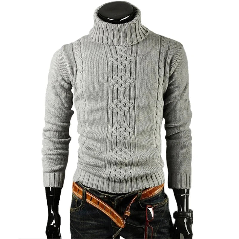 Sweater Pullover Men Male Casual Slim Sweaters Men Solid High Lapel Jacquard Hedging