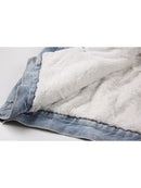 Women Lamb Wool Jean Jacket Vintage Single Breasted Fleece Denim Coat Winter Casual Warm Thickened Jackets