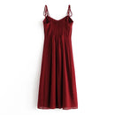 Spaghetti Strap Sexy Dress Women Solid Vintage High Waist Sleeveless Hem Slits Dress Summer Sling Chiffon Dress