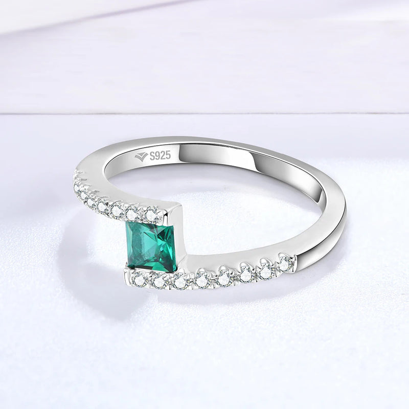 Sterling Silver Created Carat Emerald Gemstone Birthstone Wedding Engagement Ring Fine Jewelry